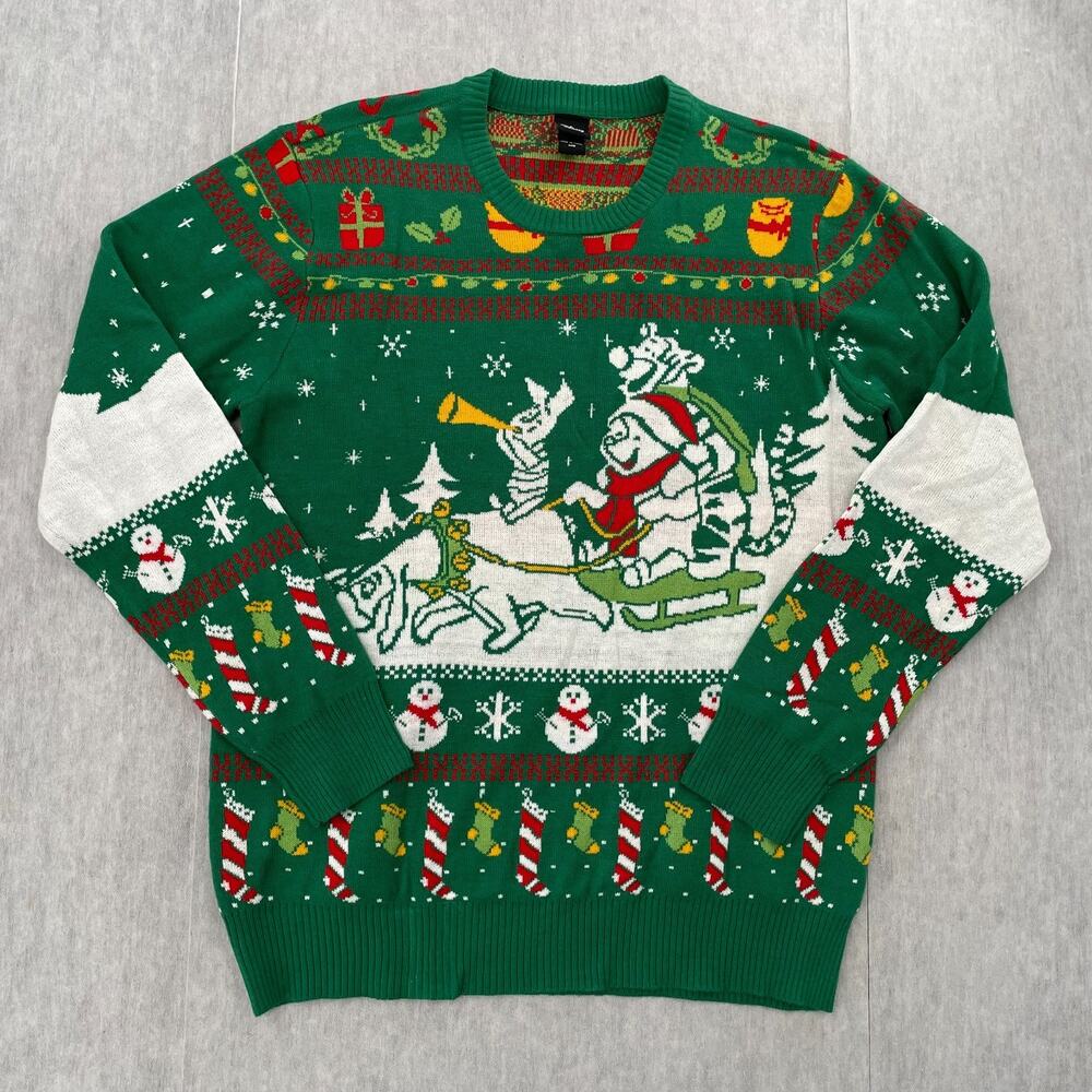 Disney Sweater Adult Medium Green Winnie The Pooh Holiday Christmas Snow Mens M